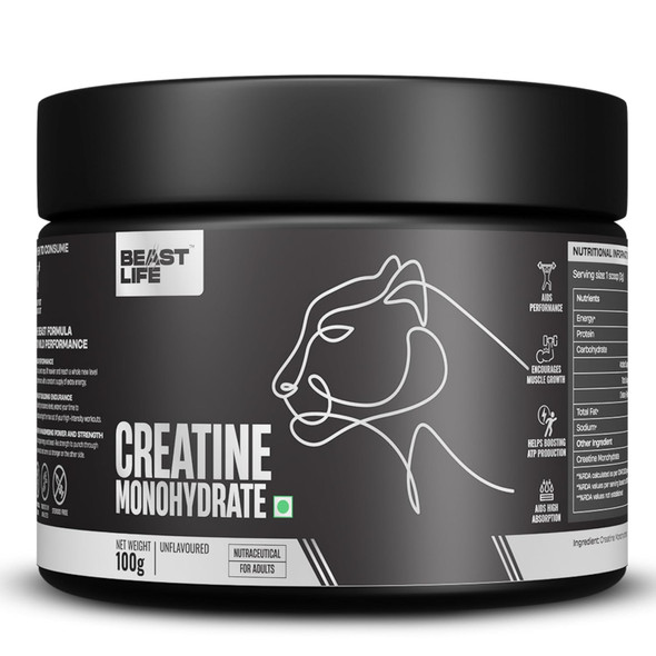 BeastLife - Creatine Monohydrate – Unflavoured Pure Creatine Powder for Fitness | 100gm | 0.22 lbs