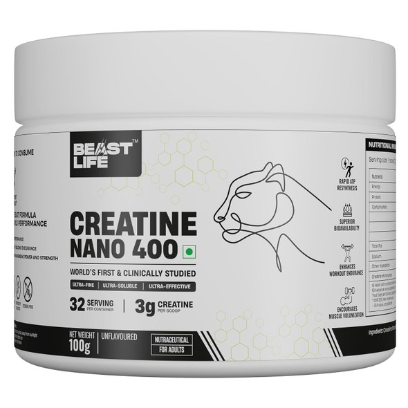BeastLife - Creatine Nano 400 – Unflavoured Micronized Creatine Powder for Sports Nutrition | 100gm | 0.22 lbs