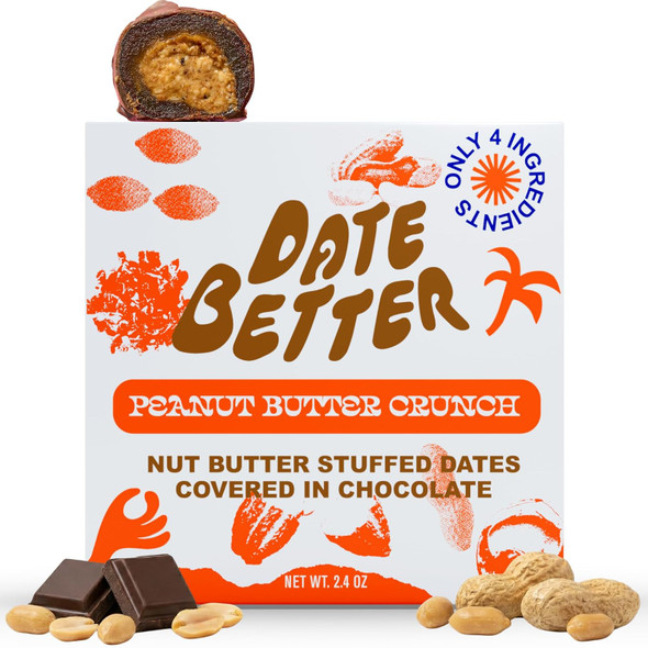 Date Better - Peanut Butter Crunch Stuffed Medjool Dates pack of 6 box | 408gm | 0.9 lbs