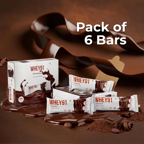 Whey91 - Choco Fudge –Protein Bar | Protein Snack for Active Lifestyles pack of 6 | 390gm | 0.86 lbs