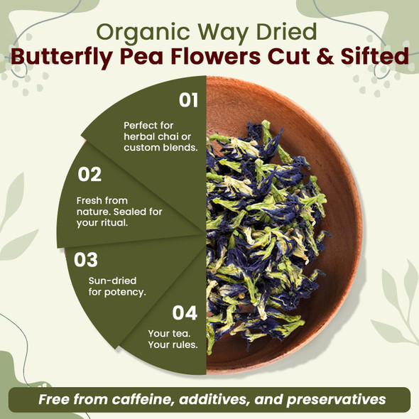 Organic Way - Dried Blue Butterfly Pea Flowers (Whole) - Herbal Tea | 57gm | 0.13 lbs