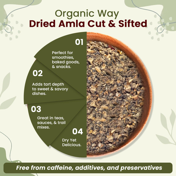 Organic Way - Dried Amla Indian Gooseberry Cut & Sifted (Phyllanthus emblica) | 454gm | 1.0 lbs