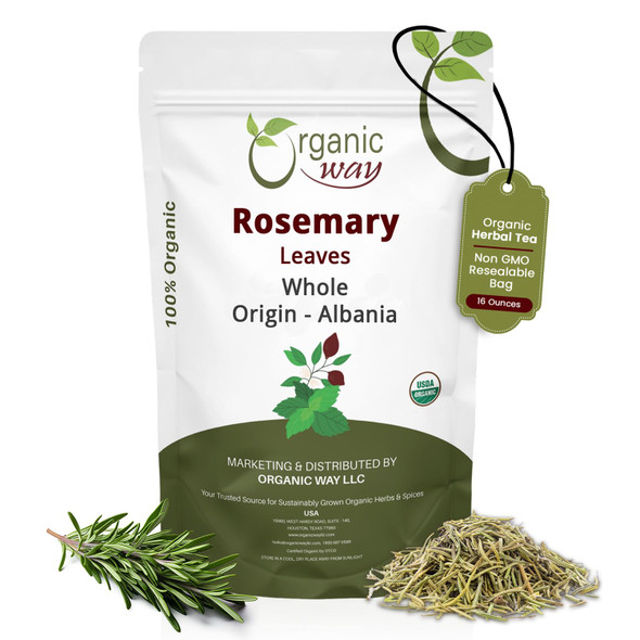 Organic Way - Dried Rosemary Leaves Whole Herb - Herbal Tea | 454gm | 1.0 lbs