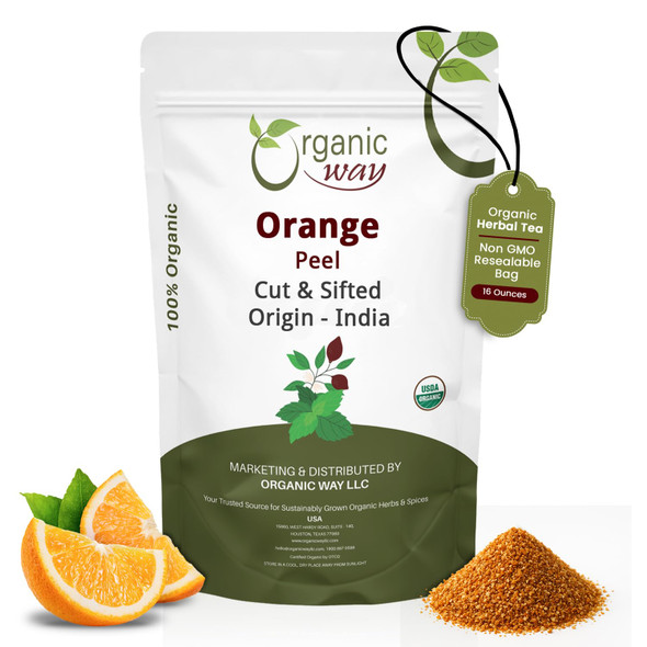 Organic Way - Dried Orange Peel Cut & Sifted | 454gm | 1.0 lbs