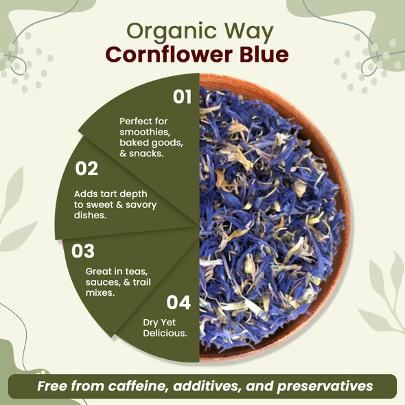 Organic Way - Premium Cornflower Blue Whole (Centaurea cyanus) - Herbal Tea | 454gm | 1.0 lbs