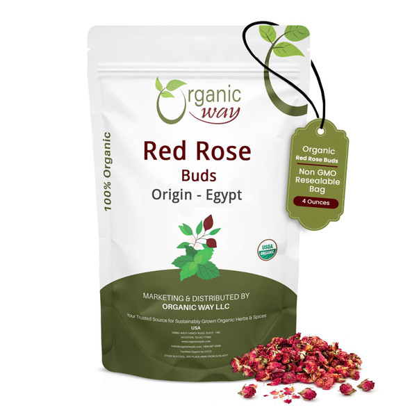 Organic Way - Dried Red Rose Buds - Herbal Tea | 227gm | 0.5 lbs
