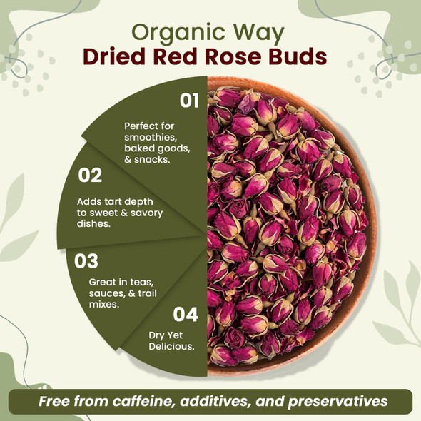 Organic Way - Dried Red Rose Buds - Herbal Tea | 454gm | 1.0 lbs