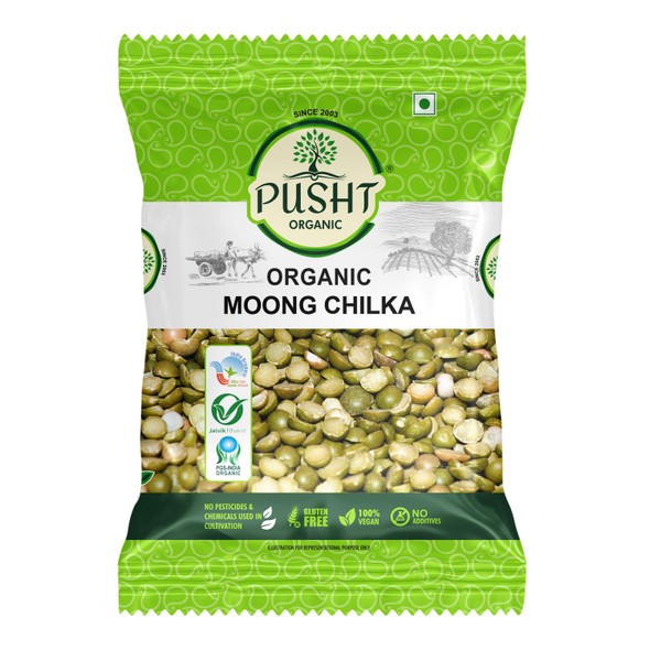 Pusht Organic - Organic Moong Chilka Dal | 1000gm | 2.2 lbs