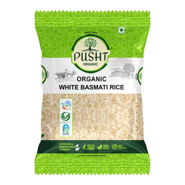 Pusht Organic - Organic White Basmati Rice | 1000gm | 2.2 lbs