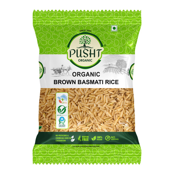 Pusht Organic - Organic Brown Basmati Rice | 1000gm | 2.2 lbs