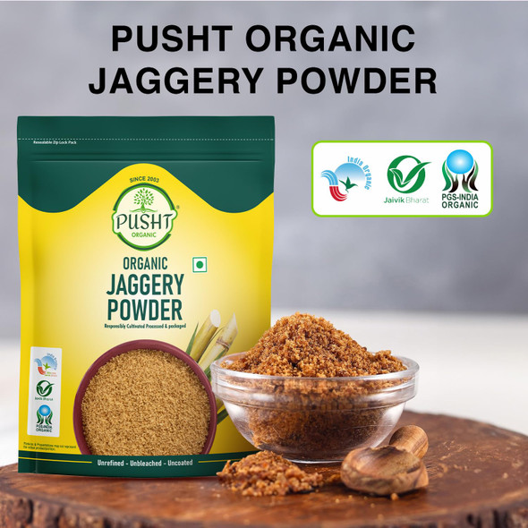 Pusht Organic - Organic Jaggery Powder / Gur | 500gm | 1.1 lbs