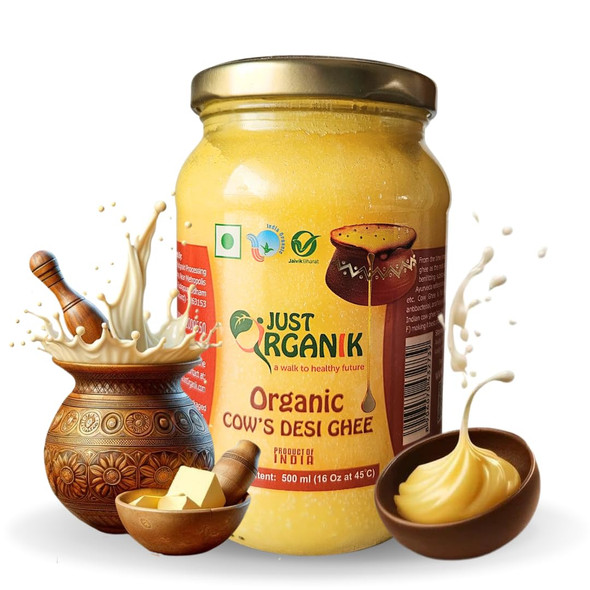 JUST ORGANIK - Desi Organic Cow Ghee (Desi) | 500gm | 1.1 lbs