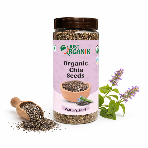 JUST ORGANIK - Organic Chia Seeds | 250gm | 0.55 lbs