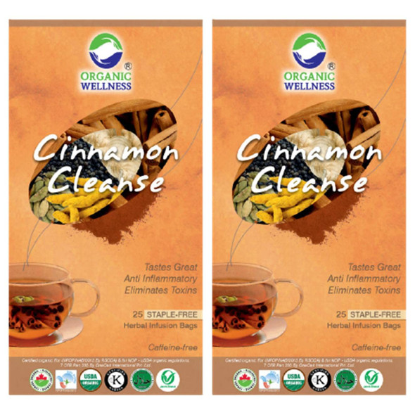 Organic Wellness - Cinnamon Cleanse Tea 25 Tea Bags pack of 2 | 184gm | 0.41 lbs
