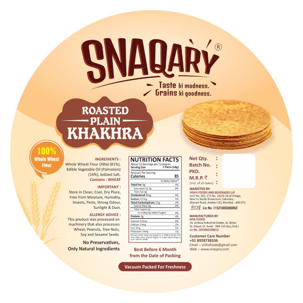 Snaqary - Roasted Plain Khakhra | 1000gm | 2.2 lbs