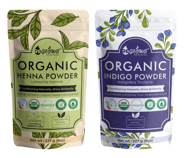 Regrows - Organic Henna & Indigo Powder Combo | 454gm | 1.0 lbs