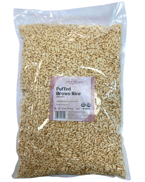 Country Life Natural Foods - Organic Puffed Brown Rice, Non-GMO, Whole Grain Snack, Toasted Flavor | 510gm | 1.12 lbs