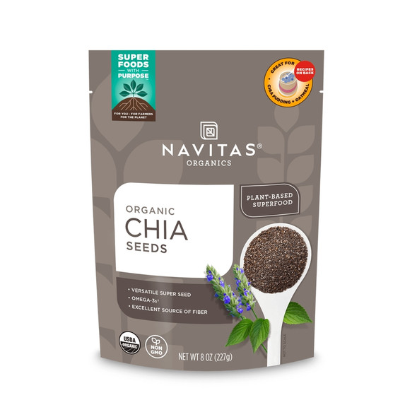Navitas Organics - Chia Seeds – For Chia Pudding, Smoothies, Baking, Salads & More – Omega 3, Fiber, Minerals | 227gm | 0.5 lbs