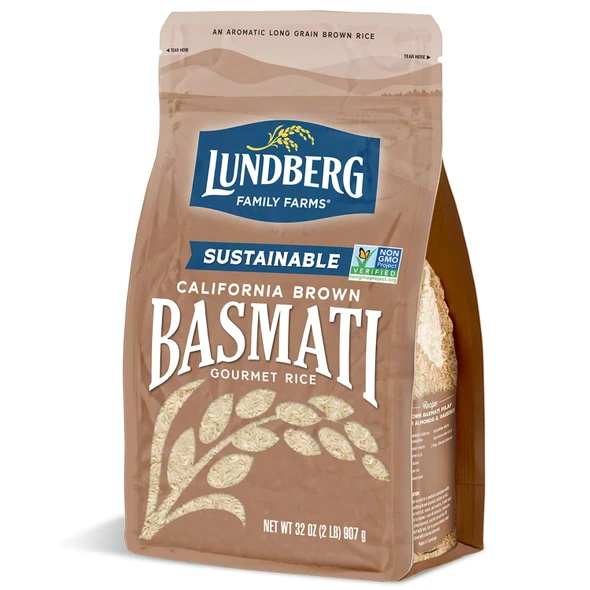 Lundberg - Family Farms - California Brown Basmati Rice, Pleasant Aroma, Won't Clump When Cooked, 100% Whole Grain | 907gm | 2.0 lbs