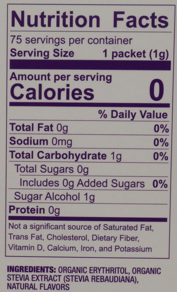 Wholesome - Sweeteners Organic Stevia, 75 Count Packets, Zero Calorie Sweetener Blend, Keto Friendly | 75gm | 0.17 lbs