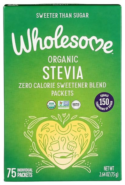 Wholesome - Sweeteners Organic Stevia, 75 Count Packets, Zero Calorie Sweetener Blend, Keto Friendly | 75gm | 0.17 lbs