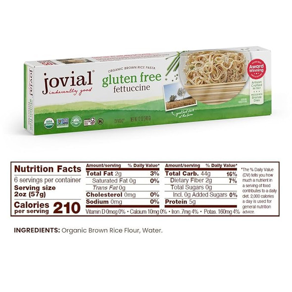 Jovial - Whole Grain Brown Rice Fettuccine Pasta, Organic | 340gm | 0.75 lbs