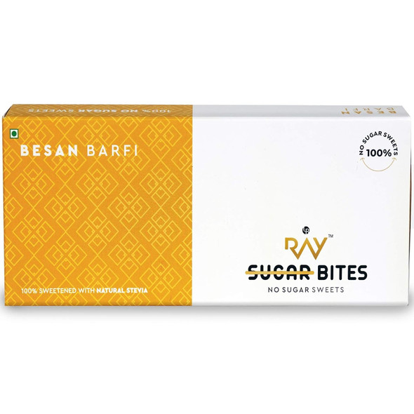 Ray Health - No Sugar Besan Barfi - 100% Sugar-Free Indian Mithai Made with Natural Plant Sweetener Stevia | 200gm | 0.44 lbs