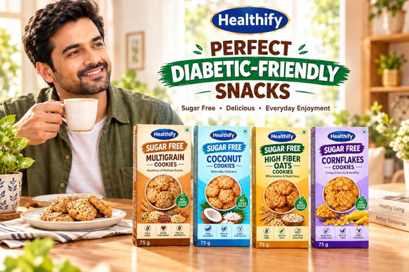 Healthify - Sugar Free 4 IN 1 cookies | Multigrain,coconut,cornflakes,oats Cookies | No Added Sugar | Crunchy & Delicious Snack | 300gm | 0.66 lbs