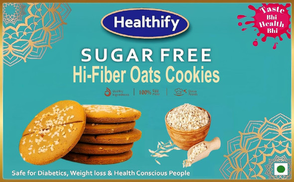 Healthify - Sugar Free Oats Cookies Biscuits â€“ Healthy, Diabetic-Friendly Oat Snack with No Added Sugar | 50gm | 0.11 lbs