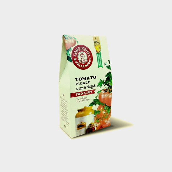 G Pulla Reddy - Tomato Pickle Pouch (Without Garlic) | 400gm | 0.88 lbs