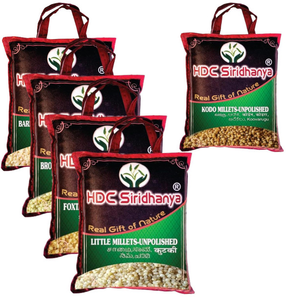 HDC Siridhanya Unpolished and Organic 5 Positive Millets(Unpolished and organic 500gx7 millet)|8.51 lbs
