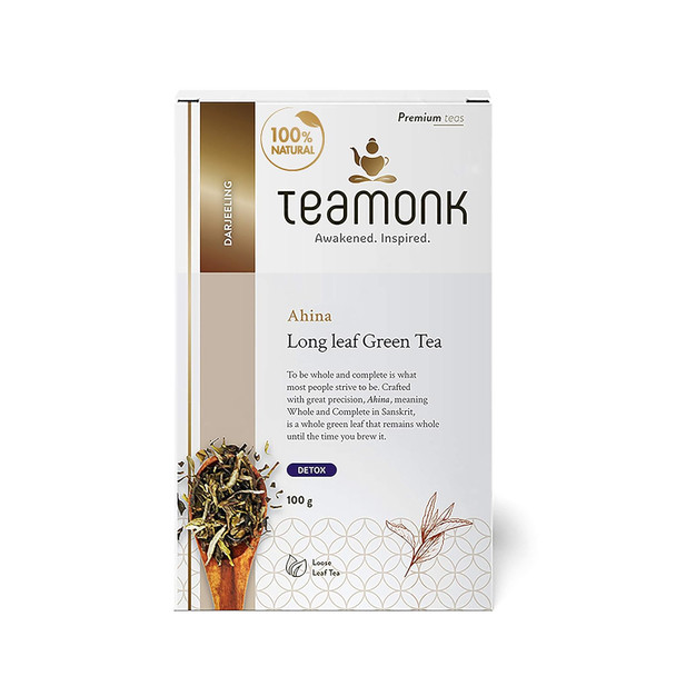 Teamonk Ahina Premium Himalayan Organic Green Tea (50 Cups)-100g Bag |100% Natural Tea |Green Tea Leaves for Detoxification | Boosts Metabolism | Detox Tea | No Additives. Whole Loose Leaf (No Powder)|3.52Oz|0.22lbs