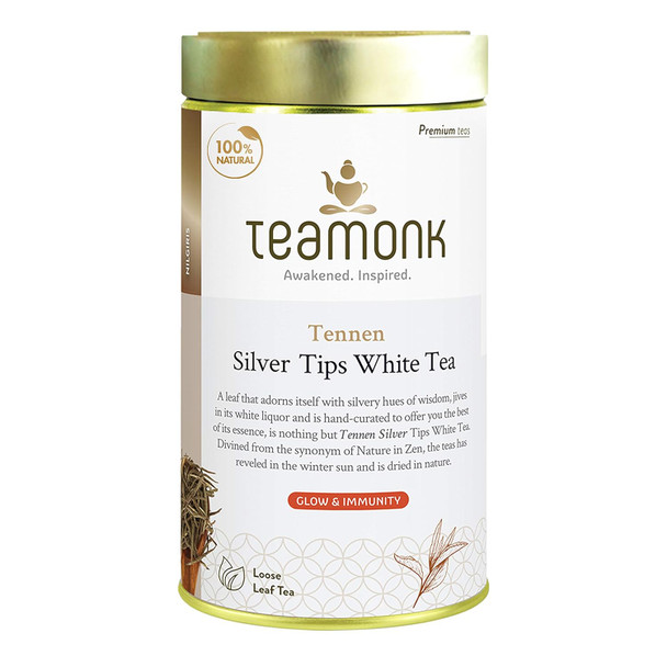 Teamonk - Tennen Nilgiri Silver Tips White Tea (75g, 37 Cups) | USDA Certified Organic Tea | Herbal Tea | Supports Detoxification, Immunity, & Skin Health | No Oil or Artificial Aroma | Darjeeling Tea|2.64Oz|0.165lbs