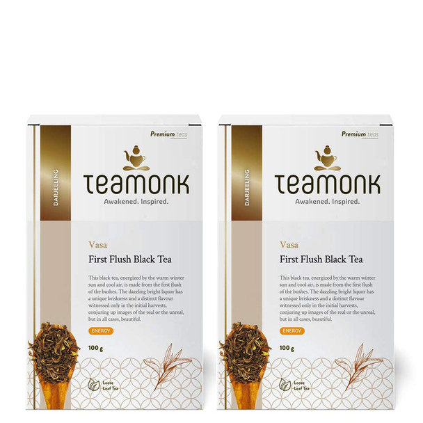 Teamonk Vasa USDA Certified Organic Darjeeling First Flush Black Tea Whole Leaf (100 Cups) - 200 g. Boosts Energy. Antioxidant Properties. Boosts Heart Health and Helps reduce Blood pressure|7.04Oz|0.44lbs