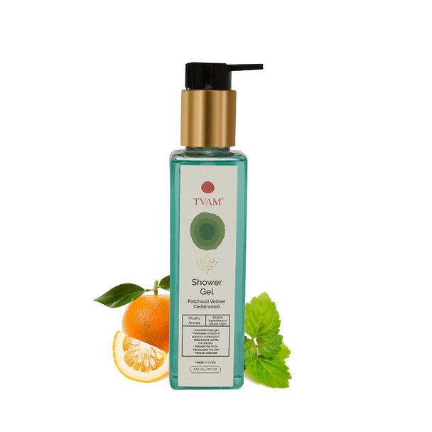 TVAM Organic Aromatherapy Shower Gel | Patchouli Vetiver Cedarwood | Paraben-free Sulphate-free Silicone-Free - 200ml|7.04Oz|0.44lbs