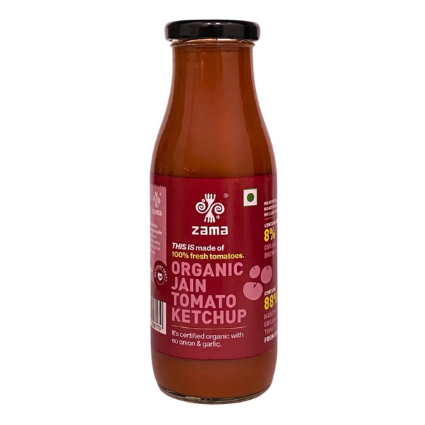 Zama Organics Jain Tomato Ketchup 300g Glass Bottle | Tomato Sauce | Organic ingredients | Organic Tomatoes | Tangy And Raw Flavour | Traditionally produced ||10.56Oz|0.66lbs