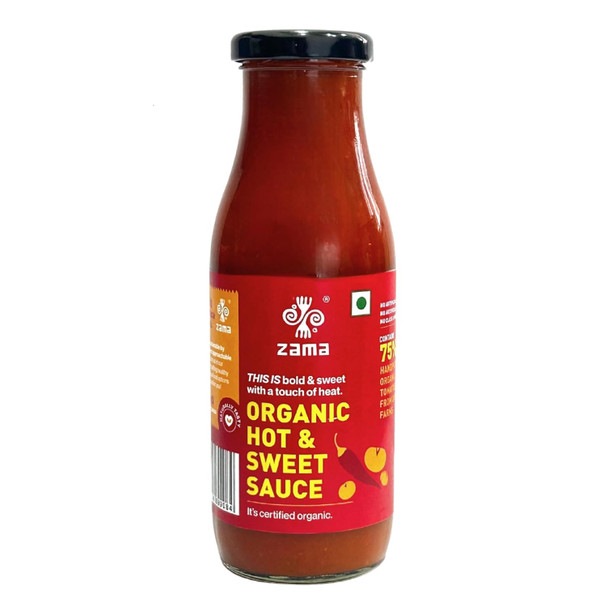 Zama Organics Hot & Sweet Sauce 330 grams | Contain 75% Organic Tomatoes | Low calorie | No added preservatives | No artificial colours and flavours|11.616Oz|0.726lbs