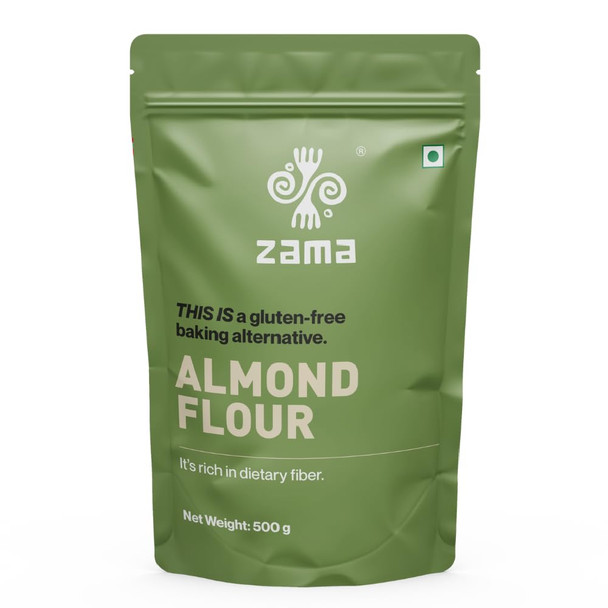Zama Organics Almond Flour 500 gm | Organic Badam Powder with Skin | Ultra Low GI | Soy-Free and Gluten Free | Nutty and subtly sweet | Rich in Antioxidants | Non-GMO | No added preservatives|17.6Oz|1.1lbs