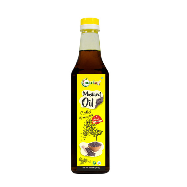 Nutriorg Cold Pressed 100% Organic Mustard Oil 1 L | Natural Filtration for Nutrients Retention | Essential Cooking Purpose | Unrefined | Can be Used for Hair & Skin|32.4192Oz|2.0262lbs