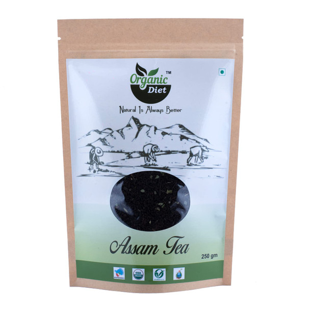 Organic Diet Organic Assam Tea (CTC) Whole | Black tea leaves | Tea powder | Chai Patti | Breakfast Tea | Rich & Aromatic Chai | Boost Energy & Healthy Lifestyle - 250 gm|8.8Oz|0.55lbs