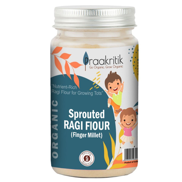 Praakritik Organic Sprouted Ragi Atta Flour 200g| Goodness of sprouted Ragi| 100% Organic & Natural| Fibre, Protein & Nutrient rich flour|7.04Oz|0.44lbs