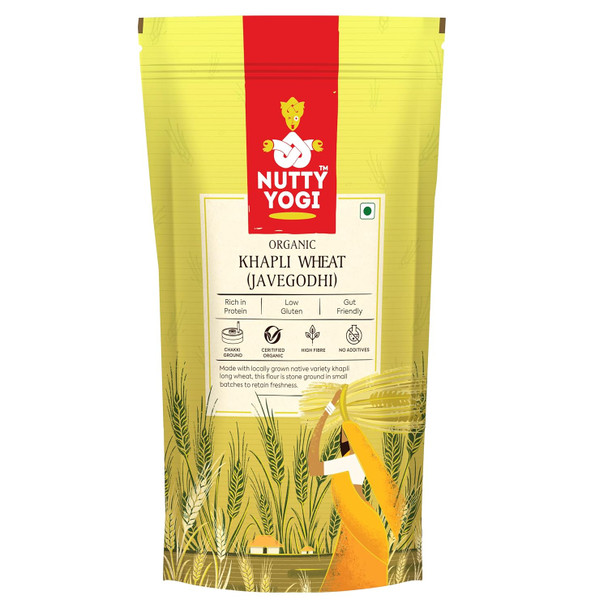 Nutty Yogi Organic Khapli Atta |Farro Long Wheat Atta, Javegodhi Flour, Wheat Grain, Long Grain I 400 g x 4 pack|56.32Oz|3.52lbs