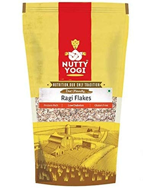 Nutty Yogi 100% Gluten Free & Organic Ragi Flakes (Finger Millet) | Ragi Poha | Ready to Cook Flakes | Unflavored & Toasted Alternative to Oats | Healthy Snack - 400 gm (Pack of 3)|14.08Oz|0.88lbs