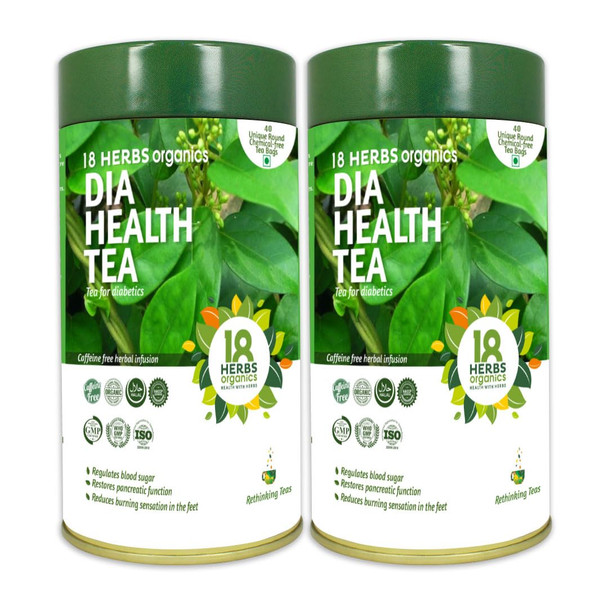 18 Herbs Organics Dia Health Tea (40 Tea Bags - Pack of 2) Organic Herbal Anti Diabetic Care Tea Bags - Blood Sugar Control Diabetes Tea|13.376Oz|0.836lbs