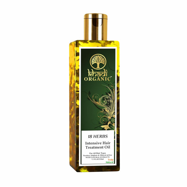 KHADI ORGANIC Ayurvedic 18 Herbs Hair Oil, 210ml|Repairs dry scalp| Paraben and Mineral Oil Free|Suitable for All Hair Types (18 Herbs, 210 ML)|7.392Oz|0.462lbs