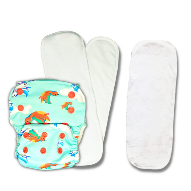 Kindermum Nano AIO Pro Cloth Diaper, Gots Certified Soft Freesize Adjustable, Washable diaper Reusable Diaper for babies 0-3 Years, with 3 organic cotton inserts (Birdie-AIO-Pro)|7.04Oz|0.44lbs
