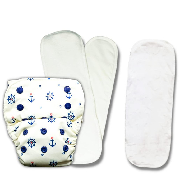 Kindermum Nano AIO Pro Cloth Diaper, Gots Certified Soft Freesize Adjustable, Washable diaper Reusable Diaper for babies 0-3 Years, with 3 organic cotton inserts (Anchor-AIO-Pro)|3.52Oz|0.22lbs
