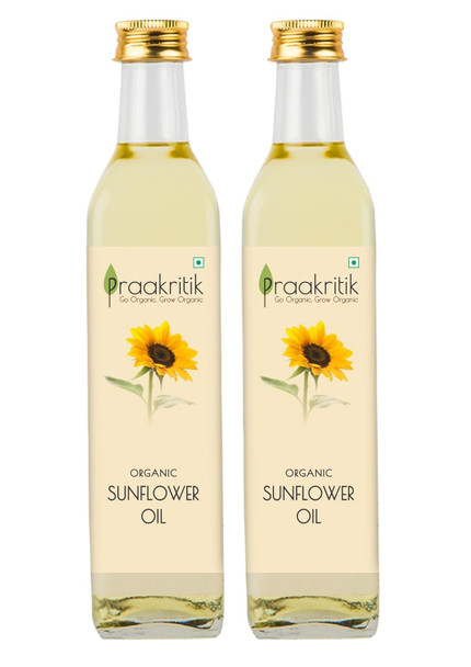 Praakritik Organic Extra Virgin Sunflower Oil | Pure & Natural Enriching & Nourishing Oil Bottle | No Added Preservatives and Colors | Pack of 2 | 500ml Each|35.2Oz|2.2lbs