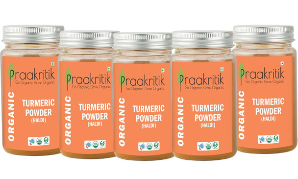Praakritik Organic Haldi Powder | Pack of 5 | 500 Grams Total | Orignal Organic Turmeric Powder | Healthy, 100% Organic, 100% Natural, 100% Vegetarian|17.6Oz|1.1lbs
