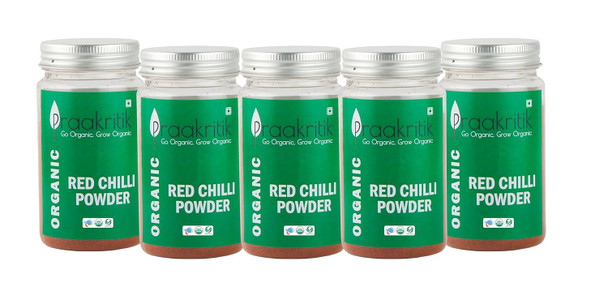 Praakritik Organic Red Chilli Powder | Lal Mirchi Powder | 100% natural | 100% vegetarian | Healthy Spice | No Added Preservatives and Colors | Pack of 5 | 100 Grams|17.6Oz|1.1lbs